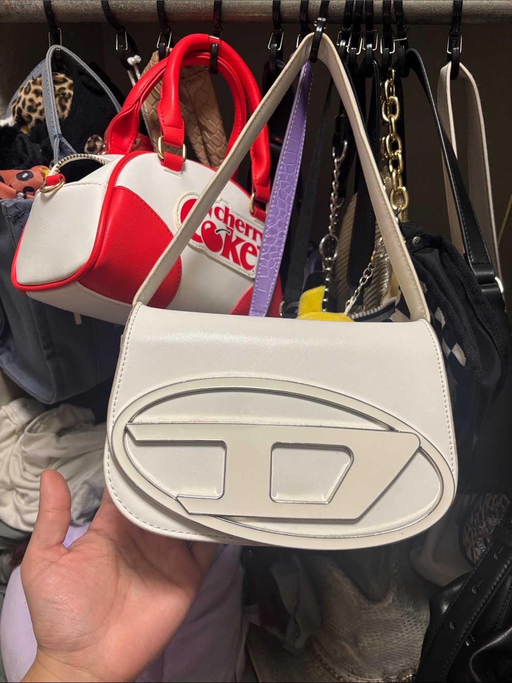 Diesel White Shoulder Bag with Logo Accent